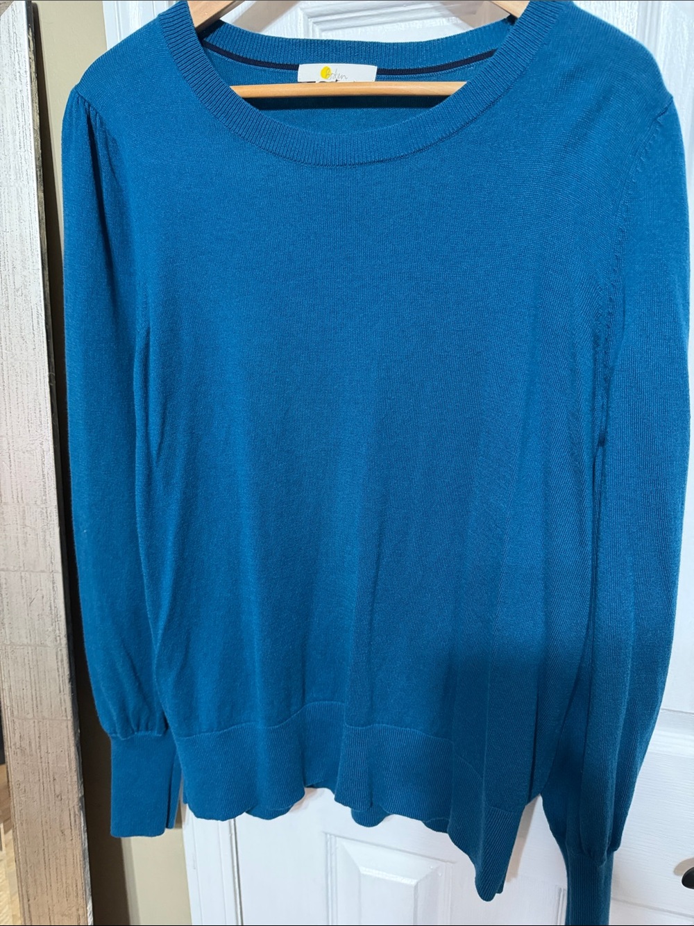 Boden Wool Cotton Blend Teal Scoop-Neck Sweater